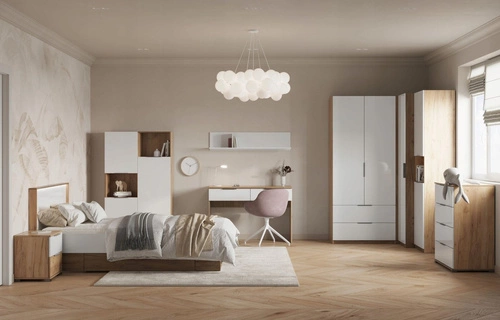 Knihovna Tissa bílý lesk dub craft moderní do obýváku a ložnice 160 cm