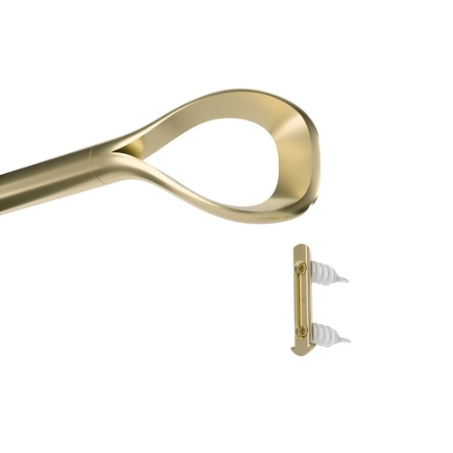 Jednoduchá kovová garnýž Umbra Loop zlatá, nastavitelná, do obývacího pokoje a ložnice, 107–305 cm