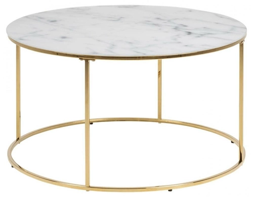 Konferenční stolek Bolton kulatý 80 cm bílý mramorový skleněný zlatý moderní do obýváku Actona