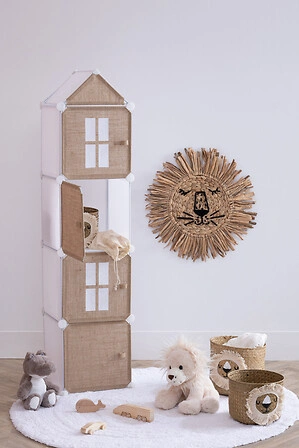 Dětský regál na hračky Tower 139 cm juta bílý