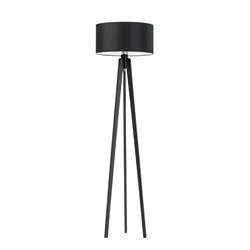 Stojací lampa do obýváku glamour MIAMI černá se stínidlem a dřevěným trojnožkou na míru