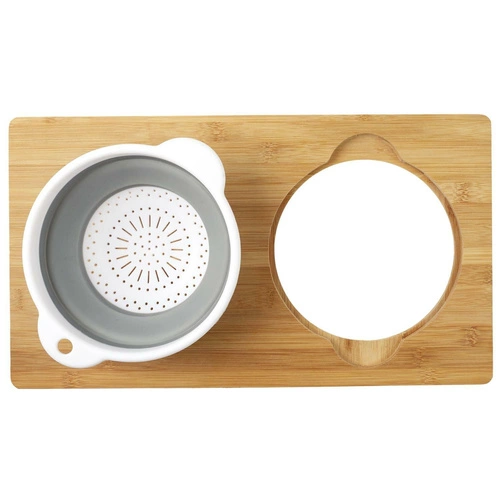 Intesi bambusové prkénko na krájení se sítkem na zeleninu a ovoce moderní 49,5x28 cm