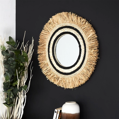 Přírodní kulaté zrcadlo Kaya boho