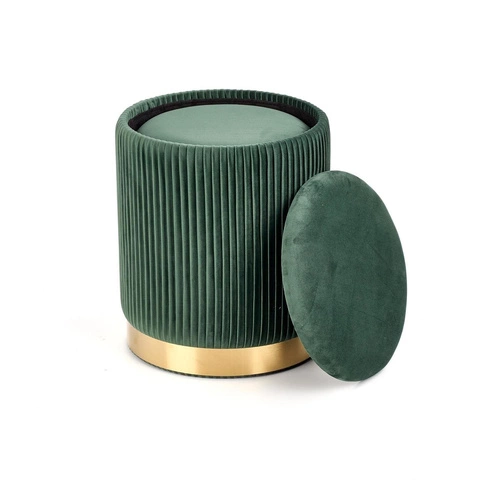 Sada 2 kulatých zelených taburetů Goltra s úložným prostorem glamour do obýváku a předsíně