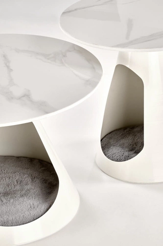 Sada 2 kulatých konferenčních stolků Mae bílý mramor moderní do obýváku s pelíškem