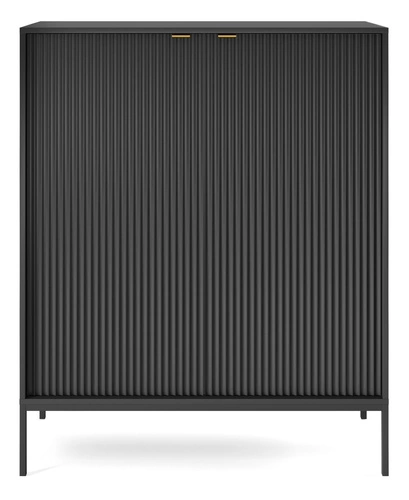 Vysoká černá rýhovaná komoda na nožkách 104 cm moderní do obýváku Intesi