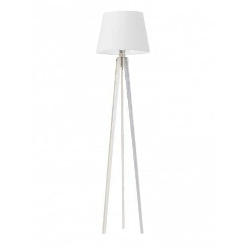 Stojací lampa do obýváku Curacao bílá moderní s textilním stínidlem a dřevěnou konstrukcí Lysne 158 cm