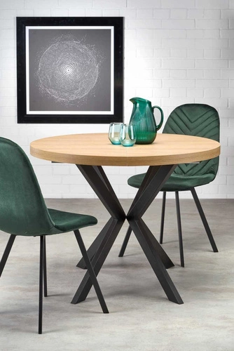 Rozkládací kulatý stůl Roni Intesi 100–250 cm dub zlatý černé nohy moderní jídelní