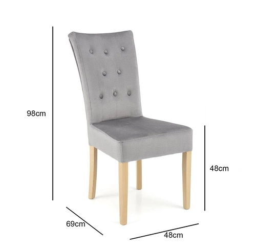 Čalouněná sametová židle Xsavier Intesi do jídelny a obýváku šedá s dřevěnými nohami