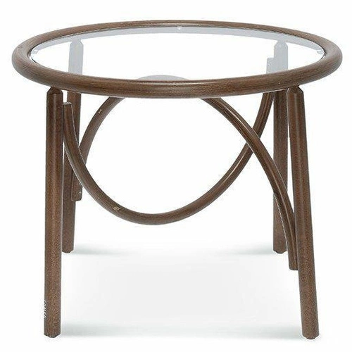 Kulatý skleněný konferenční stolek Wilma s dřevěnými nohami moderní do obýváku FAMEG