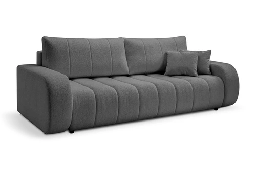 Rozkládací pohovka Hobro pro 3 osoby s úložným prostorem, moderní šedá, do obýváku, s funkcí spaní