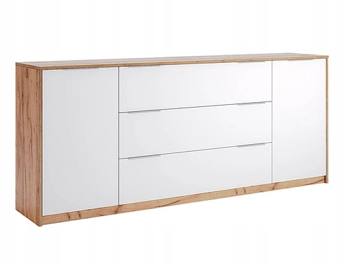 Komoda Tissa 200 cm bílá s zásuvkami moderní do obýváku a ložnice dub