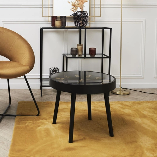 Konferenční stolek Telis kulatý černý se stylovými hodinami moderní do obýváku 50 cm Intesi