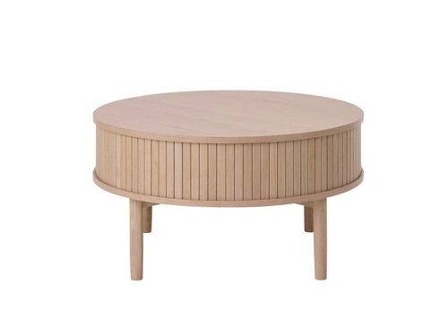 Konferenční stolek Meta kulatý 85 cm dubový skandinávský s úložným prostorem