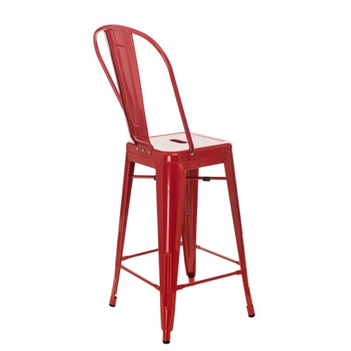 Barová židle Paris Back červená kovová s opěrkou 66 cm industriální do kuchyně D2.DESIGN
