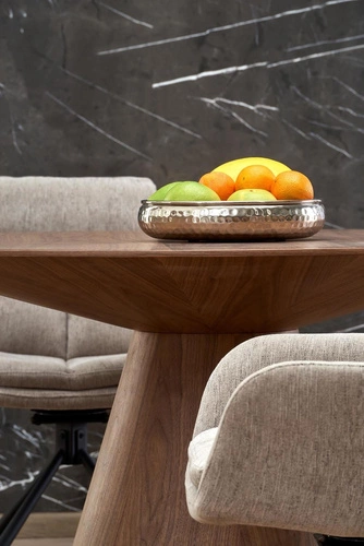 Moderní kulatý jídelní stůl Obituar 136 cm ořechový na jedné noze Intesi