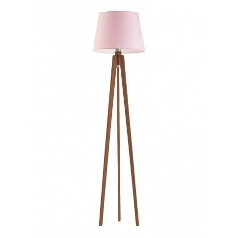 Moderní stojací lampa do obýváku Curacao dřevěná se světle růžovým stínidlem Lysne 158 cm