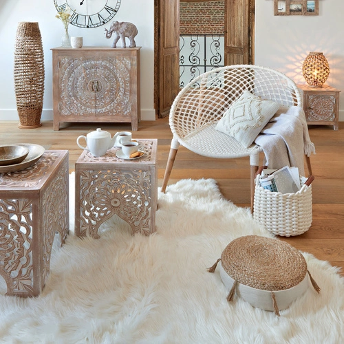 Sada 2 čtvercových konferenčních stolků Terre boho dřevěných do obýváku Atmosphera