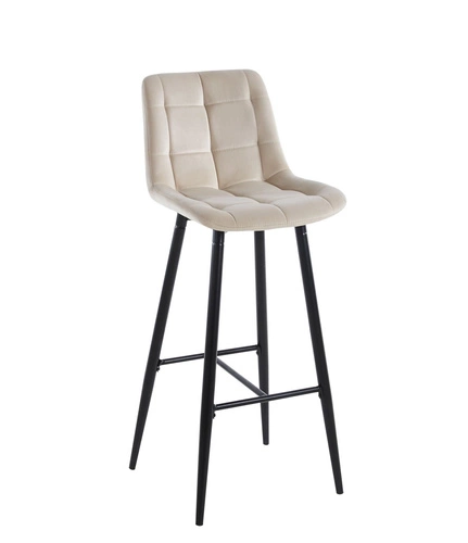 Barová židle Poly High béžová sametová s opěrkou moderní do kuchyně a k ostrůvku na černých nohách