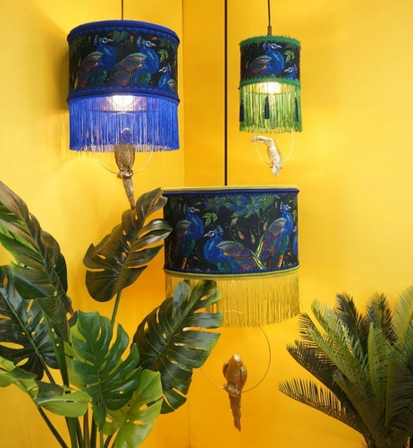 Závěsné svítidlo Carbonero N 3 boho sametové s třásněmi 35 cm do obýváku Las Plumas