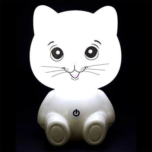 Dětská LED noční lampička kočka Intesi bílá s nastavitelným světlem a USB portem