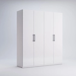 Bílá lesklá čtyřdveřová šatní skříň Flory s policemi do ložnice nebo šatny moderní