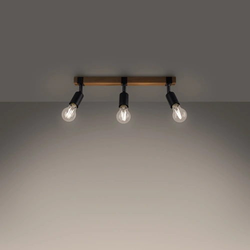 Stropní svítidlo ZUCA 3 černé moderní kovové s dřevem do obývacího pokoje a kuchyně SOLLUX