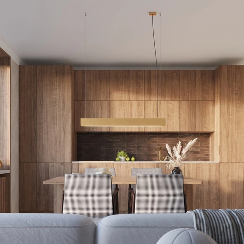 Moderní zlaté závěsné svítidlo SPARK do obýváku a nad jídelní stůl, výškově nastavitelné