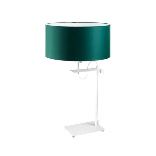 Noční lampička do ložnice Alaska moderní s látkovým stínidlem v lahvově zelené na bílém podstavci LYSNE