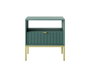 Noční stolek Delicious 54 cm, zelený s drážkováním a zásuvkami, zlaté nohy Intesi – loftový glamour do ložnice