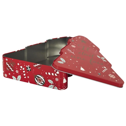 Kovová krabička vánoční stromeček červená