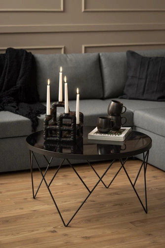 Konferenční stolek Halstow kulatý 80 cm skleněný černý loftový do obýváku Actona