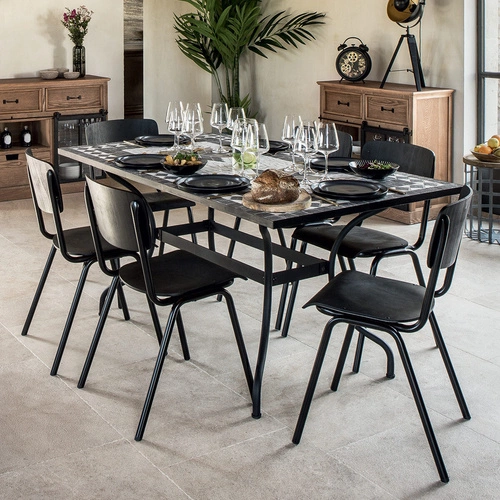 Jídelní stůl Kipos moderní obdélníkový s mozaikou a černými nohami Atmosphera 160x90