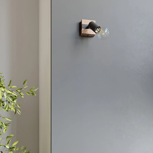 Stropní svítidlo ZUCA 2 černé moderní kovové s dřevem do obývacího pokoje SOLLUX LIGHTING