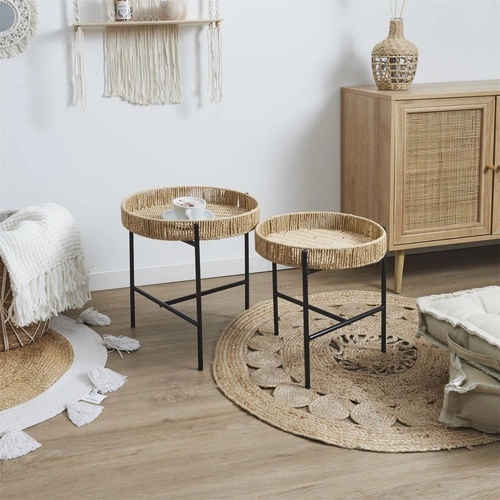 Sada 2 kulatých konferenčních stolků Pampa Intesi pletený loftový černý do obýváku