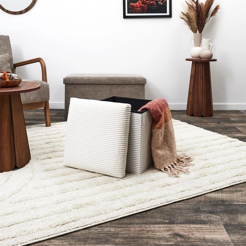 Skládací čtvercová taburetka Intesi Vels Scott s úložným prostorem, béžový manšestr 38x38 cm do obýváku