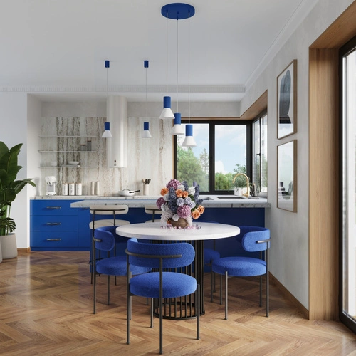 Závěsné loftové svítidlo ESTRIA 3P bílé a modré nad jídelní stůl do kuchyně a jídelny