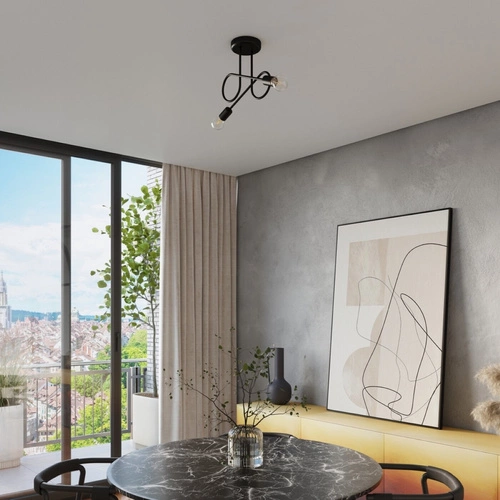 Lustr LOOP 2 černý minimalistický kovový do obývacího pokoje a ložnice SOLLUX LIGHTING