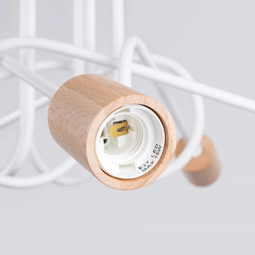 Stropní lustr EMBER 5 bílý minimalistický s dřevem do obýváku a jídelny 61 cm