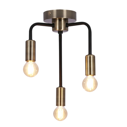 Stropní lustr loftový Saga černý a zlatý 3-světelný do obýváku, kuchyně nebo jídelny