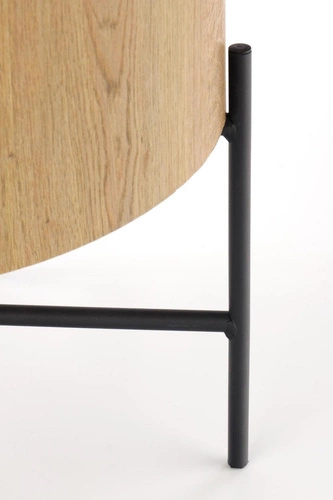 Kulatý konferenční stolek Woodsten S dub loft do obýváku, dřevěná deska, černá konstrukce 45 cm