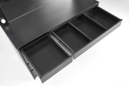 Toaletní stolek s LED zrcadlem Sybilla XL černý moderní na líčení se zásuvkami do ložnice