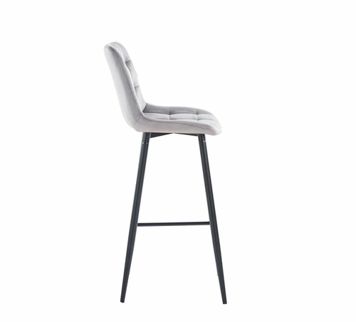 Barová židle Poly High šedý samet s opěrkou moderní do kuchyně na černých nohách 77 cm Intesi