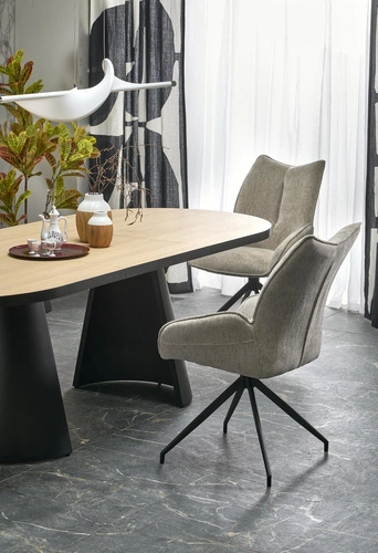 Rozkládací jídelní stůl Ardel oválný moderní přírodní deska černé nohy 180-240 cm