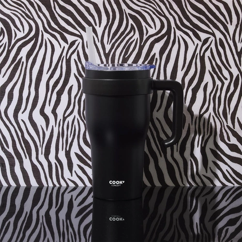 Termohrnek Miami 600 ml černý s uchem a brčkem na kávu a nápoje Intesi