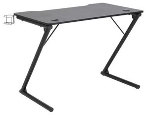 Herní stůl Trooper černý industriální s otvory na kabely a držákem na hrnek