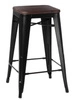 Barová židle Paris Wood 75 cm černá industriální kovová s dřevěným sedákem k kuchyňskému ostrůvku