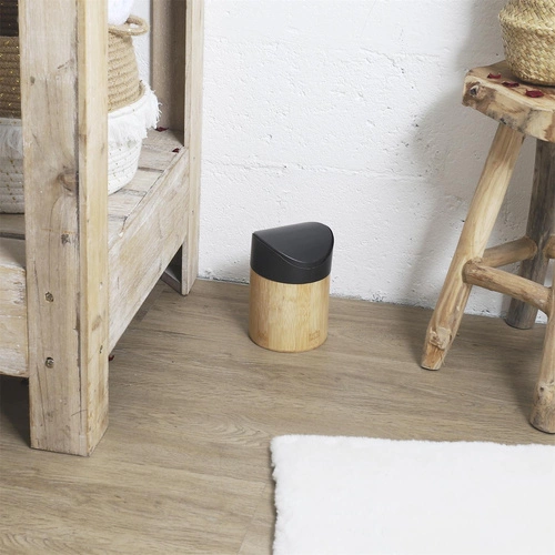 Intesi Mini bambusový otočný odpadkový koš do koupelny a kuchyně černý 1L