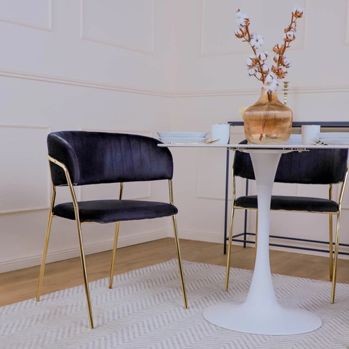 Jídelní židle Margo Intesi zelená čalouněná sametová glamour s područkami na zlatých nohách