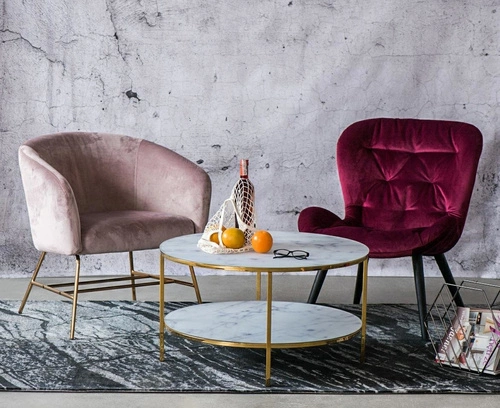 Kulatý konferenční stolek Alisma skleněný glamour s policí bílý a zlatý do obýváku 80 cm